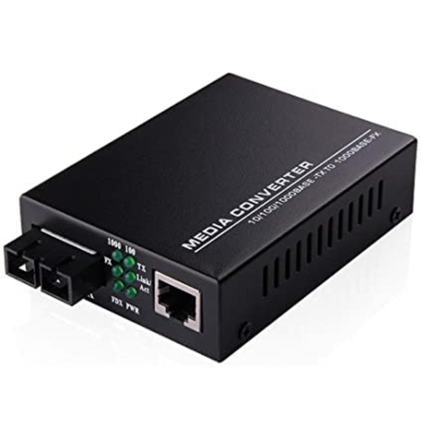 "FibreCart 10/100/1000Mbps Single Mode Dual Fiber Media Converter with SC Ports – 20KM Range"