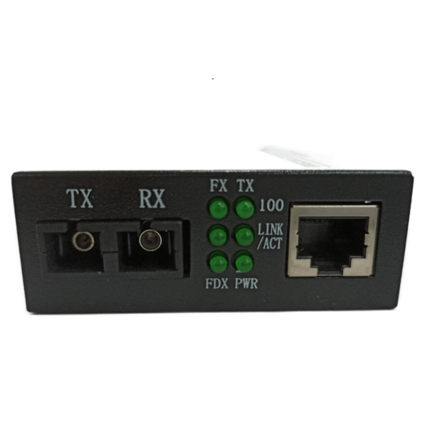 "FibreCart 100Mbps Single Mode Dual Fiber Media Converter with SC Ports and LED Indicators – 20KM Range"
