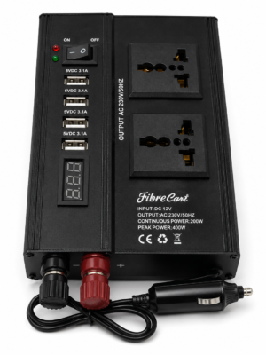 FibreCart 200W Car Power Inverter | 12V DC to 230V AC Converter